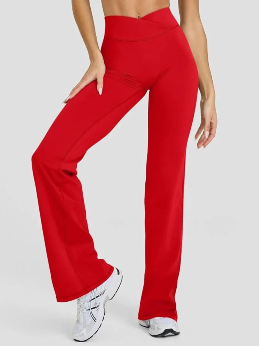 OQQ Yoga Pants Women High Waist Casual Soft Crossover Straight Leg Red | NWT